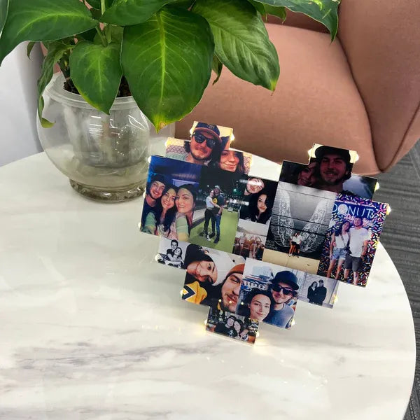 Lámpara de collage de fotos en forma de corazón personalizado