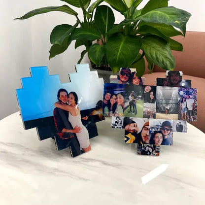 Lámpara de collage de fotos en forma de corazón personalizado