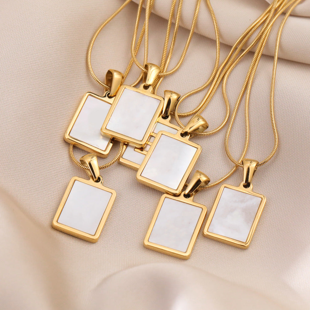 Square customized shell letter necklace Light luxury 18K titanium steel 26 letter clavicle chain